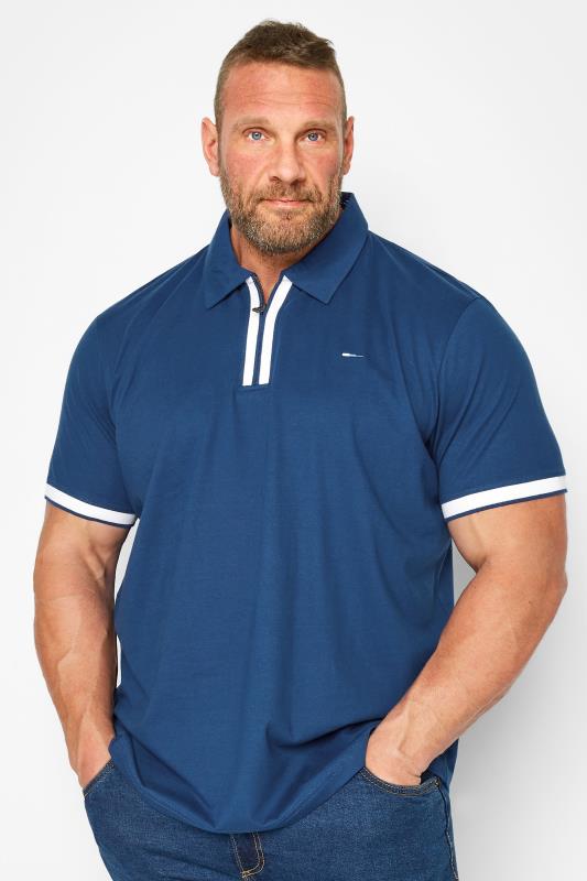 Men's  BadRhino Big & Tall Blue Jersey Zip Polo Shirt