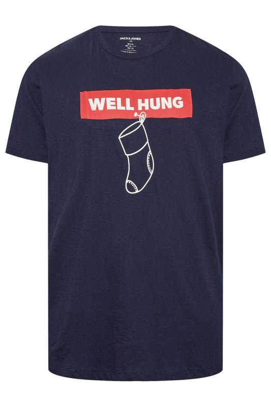 JACK & JONES Big & Tall Navy Blue 'Well Hung' Christmas T-Shirt | BadRhino 3
