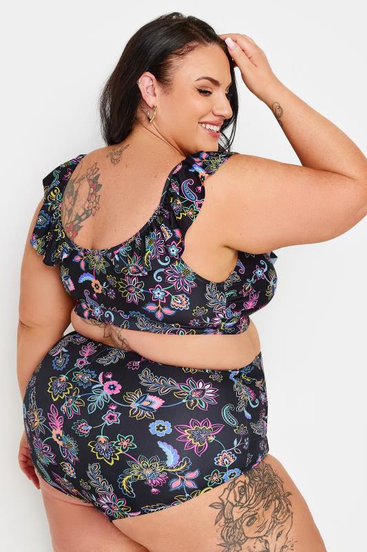 YOURS Plus Size Black Paisley Print Frill Bikini Top | Yours Clothing 5