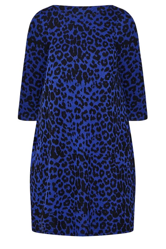 YOURS LONDON Plus Size Blue Animal Print Jacquard Knitted Pocket Dress | Yours Clothing 6