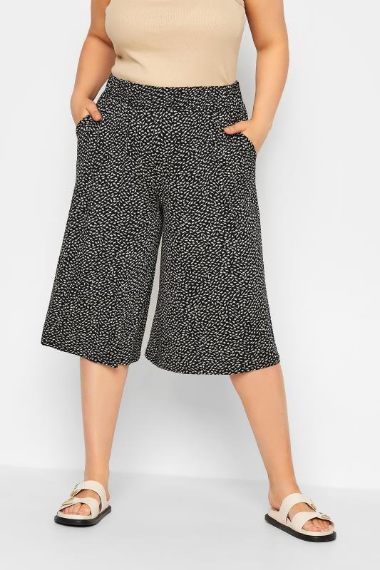 YOURS Curve Black Ditsy Lightning Print Culottes | Yours Clothing 1
