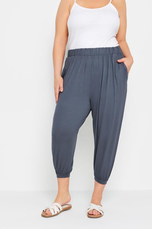 YOURS Plus Size Grey Double Pleat Harem Trousers | Yours Clothing