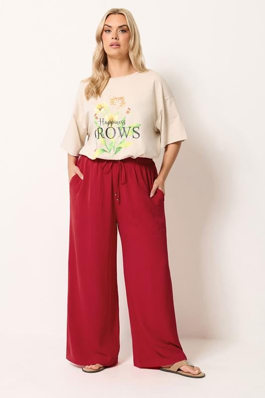  YOURS Curve Red Washed Twill Trousers