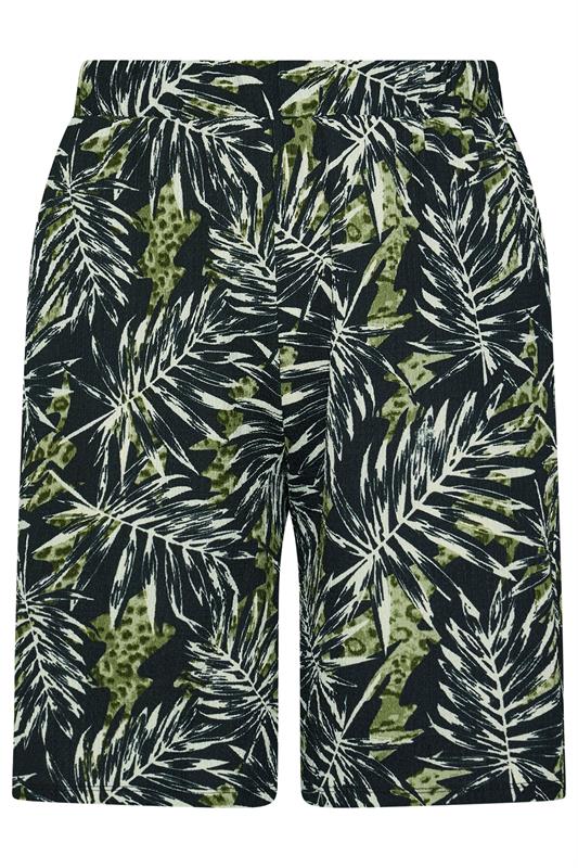 YOURS Plus Size Black Leaf Print Textured Shorts | Yours Clothing 5
