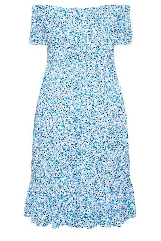 YOURS Plus Size Blue Ditsy Floral Bardot Midi Dress | Yours Clothing 7