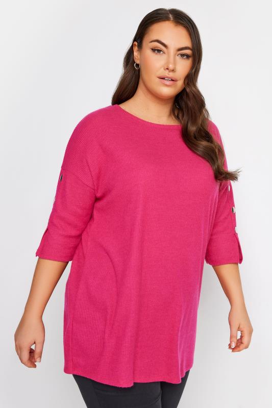 Plus Size  YOURS Curve Pink Soft Touch Button Top