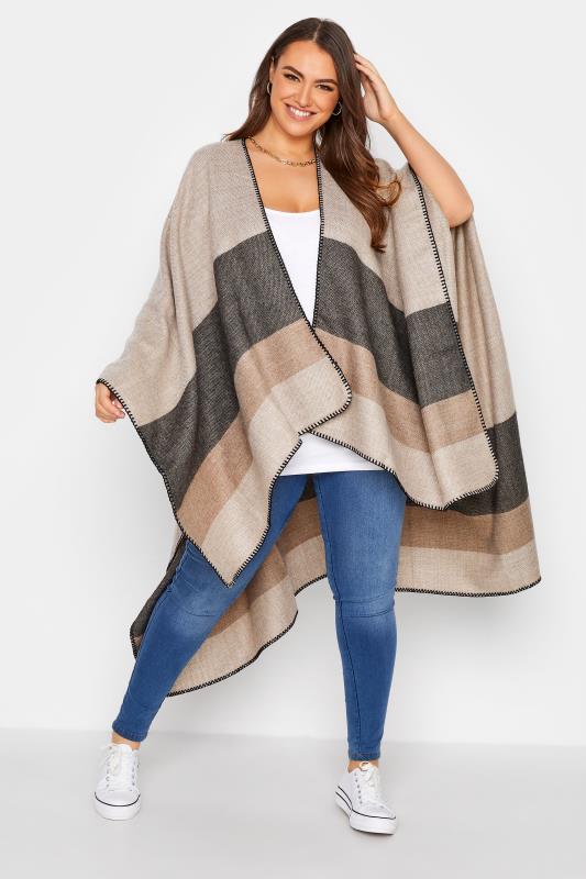 Curve Brown Stripe Knitted Wrap Shawl 2