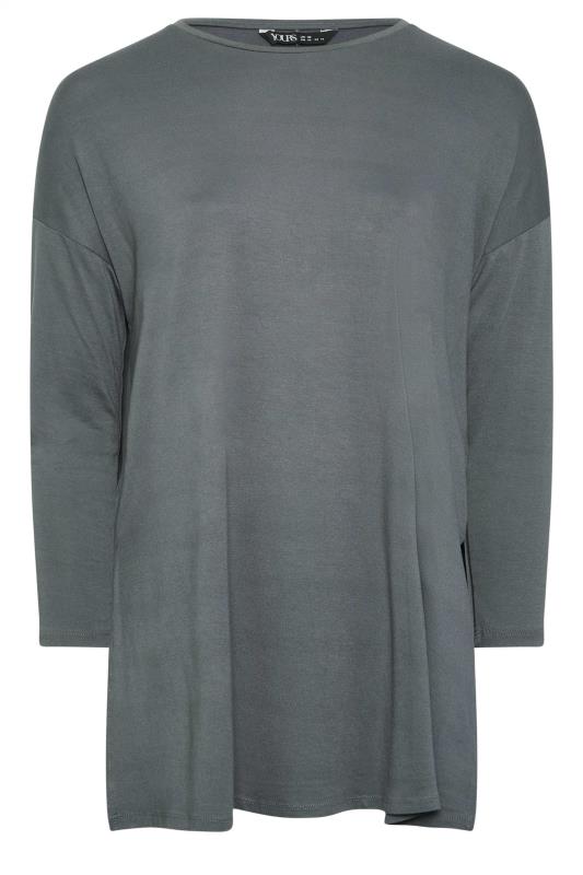 YOURS Curve Grey Split Hem Long Sleeve T-Shirt | Yours Clothing 5