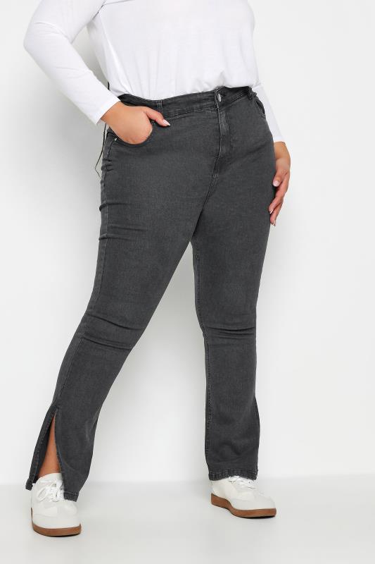 Plus Size Black Side Split Straight Leg Jeans | Yours Clothing 1