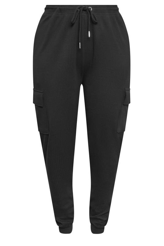 YOURS Plus Size Black Ribbed Cargo Joggers | Yours Clothing 5