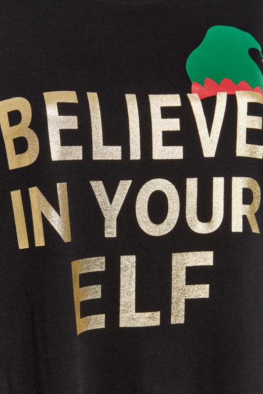 Plus Size Black 'Believe In Your Elf' Slogan Christmas Midaxi Nightdress | Yours Clothing 5
