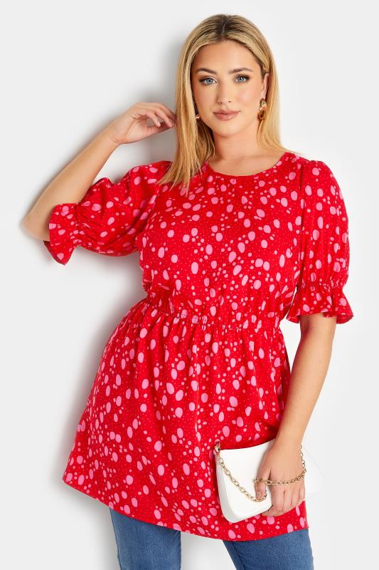Plus Size  YOURS Curve Red Polka Dot Print Blouse