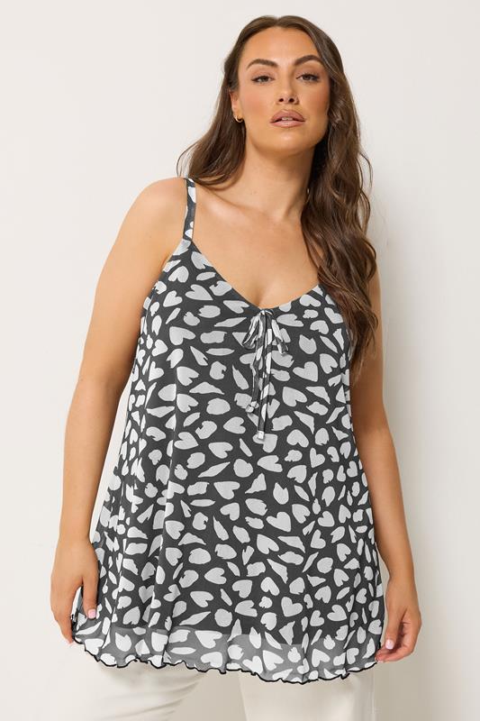  YOURS top sin mangas negro con malla con diseño de corazones