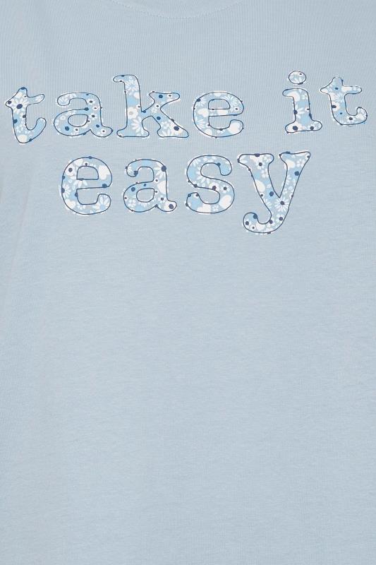 YOURS Curve Plus Size Baby Blue 'Take It Easy' Slogan Pyjama Set | Yours Clothing  4
