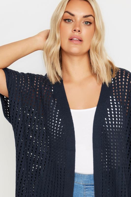 YOURS Plus Size Navy Blue Crochet Cardigan | Yours Clothing 4