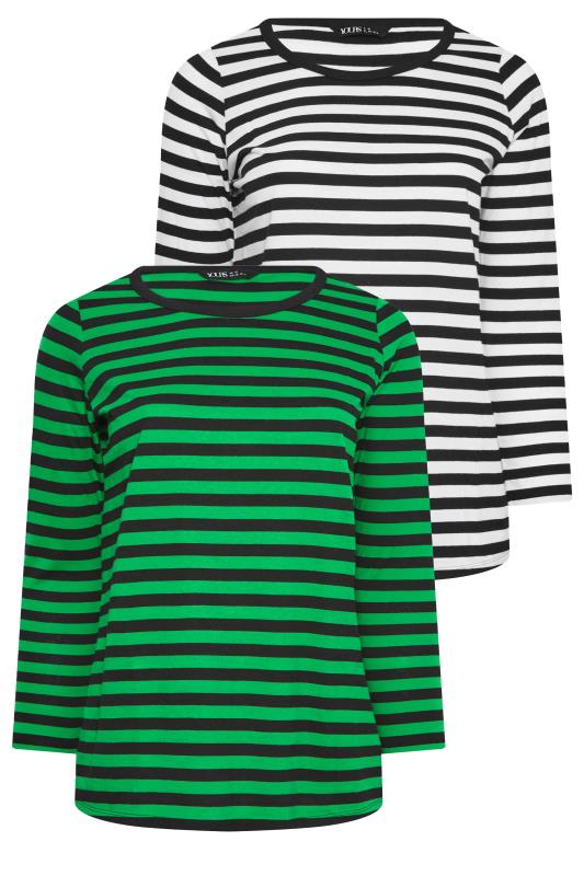 YOURS 2 PACK Plus Size Green & White Stripe Long Sleeve T-Shirts | Yours Clothing 8