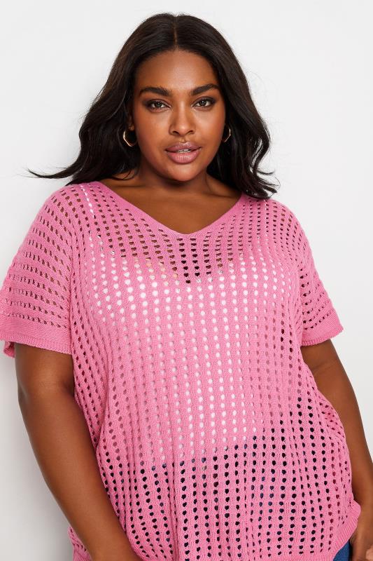 YOURS Plus Size Pink Boxy Crochet Top | Yours Clothing 4