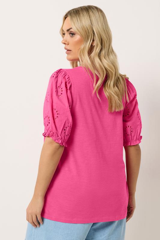 YOURS Plus Size Pink Broiderie Anglaise T-Shirt | Yours Clothing 2