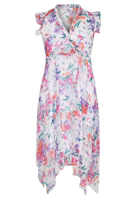 Plus Size White Floral Print Hanky Hem Dress | Yours Clothing 6