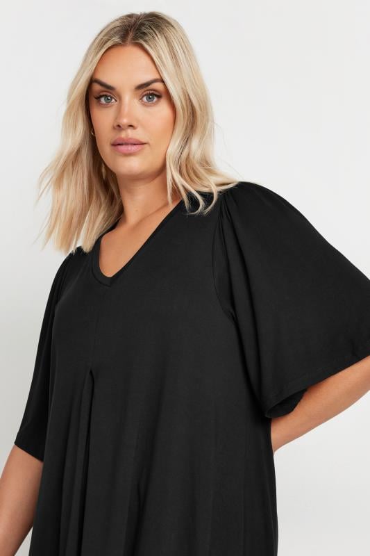 Plus Size Black Pleat Angel Sleeve Swing Top | Yours Clothing 4