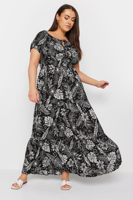 YOURS Plus Size Black Floral Print Tie Front Maxi Dress | Yours Clothing 1