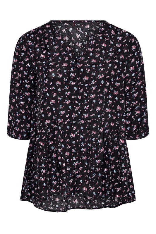 Plus Size Black Floral Print Smock Blouse | Yours Clothing 2
