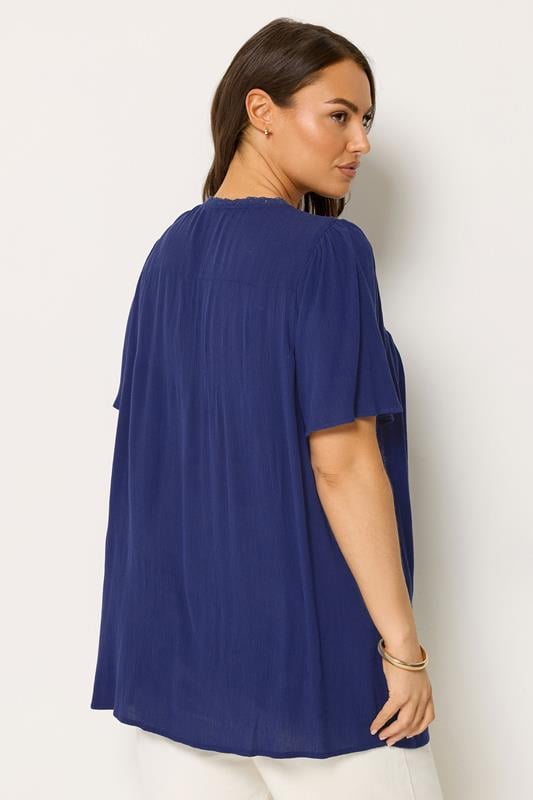 YOURS Plus Size Navy Blue Button Through Blouse | Yours Clothing 2