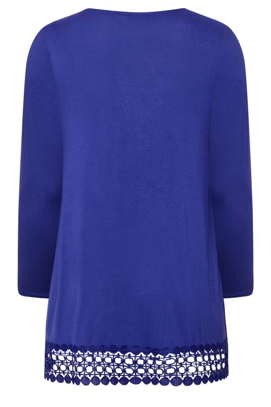 Plus Size Blue Crochet Trim Long Sleeve Tunic Top | Yours Clothing 7