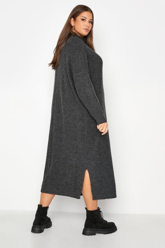 Plus Size Curve Charcoal Grey Knitted Jumper Dress | Yours Clothing 3
