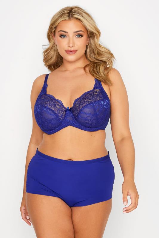 Cobalt Blue Stretch Lace Non-Padded Underwired Balcony Bra | Yours Clothing 2