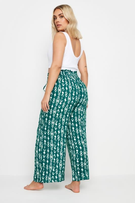 YOURS Plus Size Green Ikat Print Beach Trousers | Yours Clothing 3