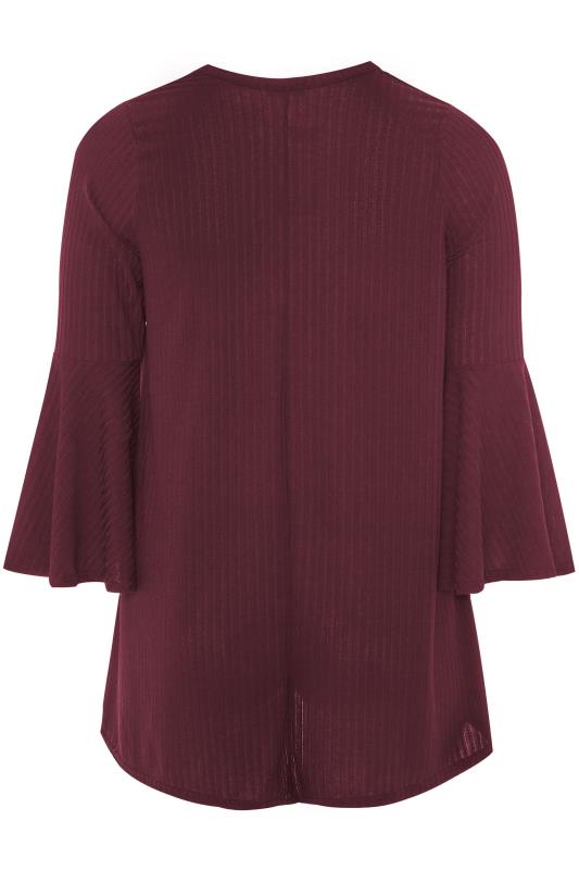 Limited Collection Plum Ribbed Flare Sleeve Top Yours Clothing 