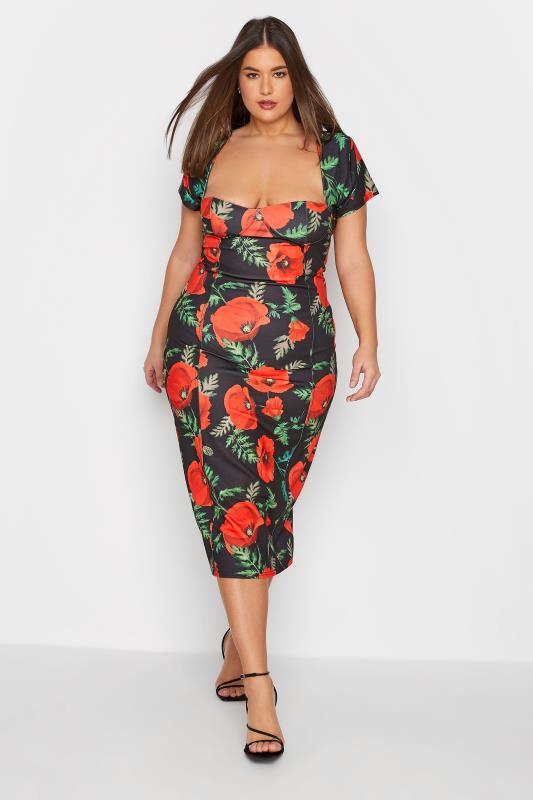LTS Tall Women's Black Floral Print Corset Dress | Long Tall Sally 1