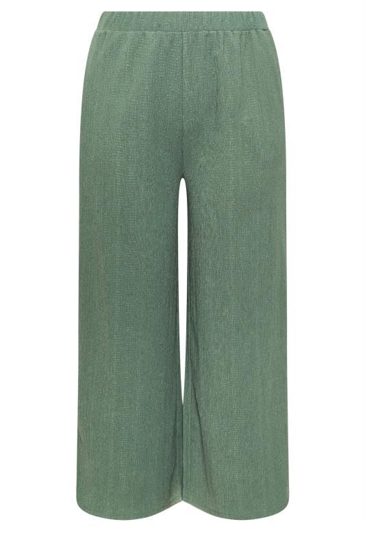 YOURS Plus Size Khaki Green Textured Wide Leg Trousers | Yours Clothing 5