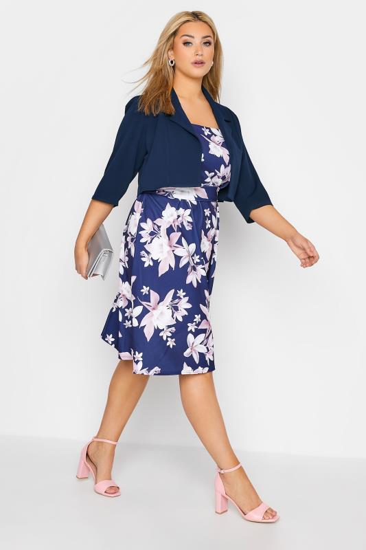 Plus Size Navy Blue Cropped Blazer | Yours Clothing 2