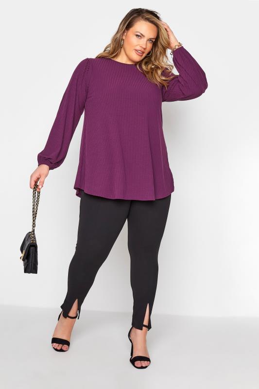 LIMITED COLLECTION Plum Purple Balloon Sleeve Ribbed Top_B.jpg
