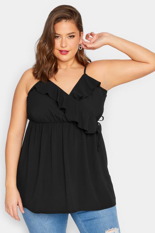 LIMITED COLLECTION Plus Size Black Wrap Cami Vest Top | Yours Clothing 1