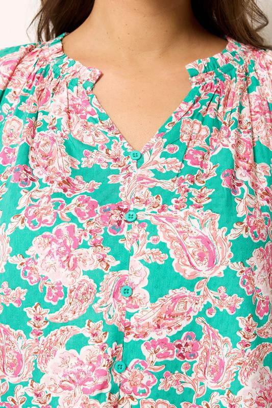 YOURS Plus Size Green Floral Print Frill Neck Top | Yours Clothing 5