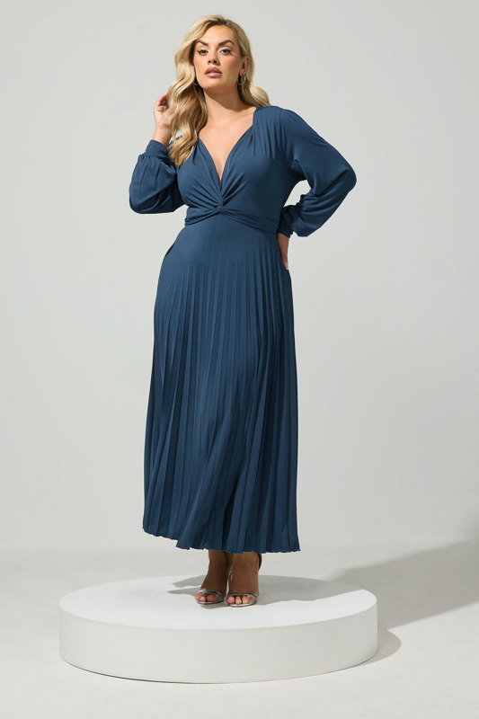 Yours London Women's Plus Size Navy Blue Pleated Knot Front Maxi Dress Size 8