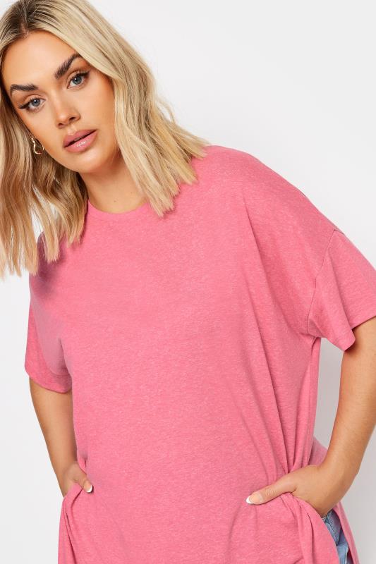 YOURS Plus Size Pink Oversized Linen T-Shirt | Yours Clothing 4