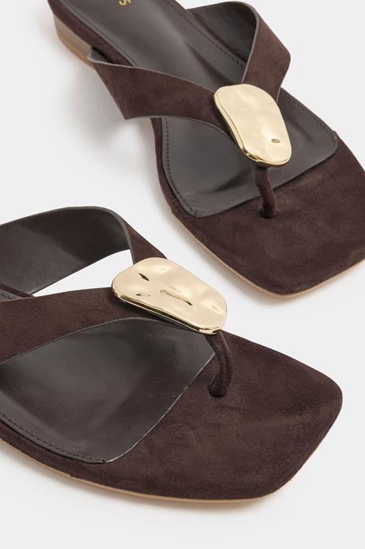 LTS Chocolate Brown Hammered Low Heel Sandals In Standard Fit | Long Tall Sally 5