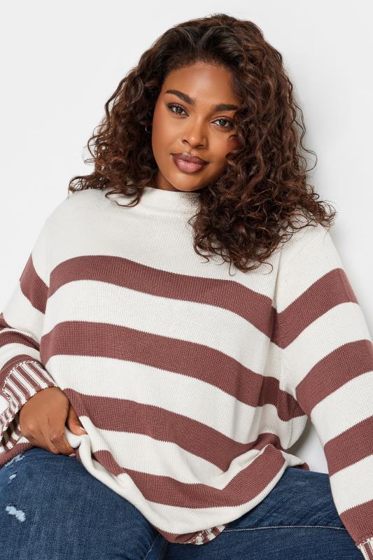 YOURS Plus Size White & Brown Stripe Jumper | Yours Clothing 5