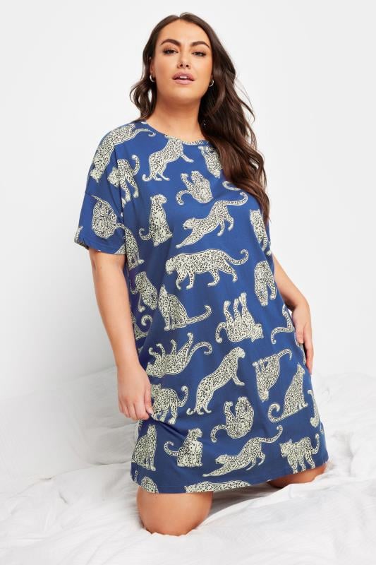 Plus Size  YOURS Curve Blue Leopard Print Sleep Tee Nightdress