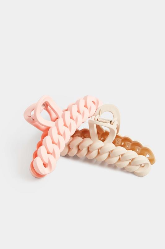2 PACK Pink & Cream Chain Hair Claw Clips | Yours Clothing 4
