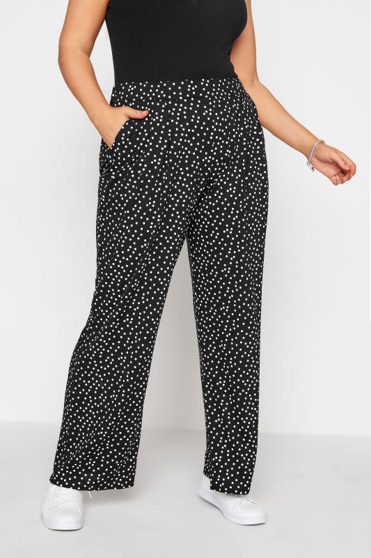 Plus Size LIMITED COLLECTION Black Polka Dot Pleated Wide Leg Trousers | Yours Clothing 1