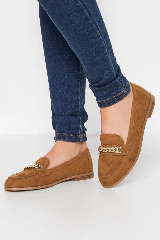 Plus Size  LTS Tan Brown Chain Loafers In Standard D Fit