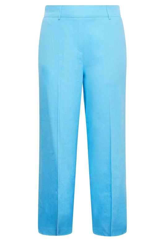 YOURS Plus Size Blue Linen Blend Wide Leg Trousers | Yours Clothing  4