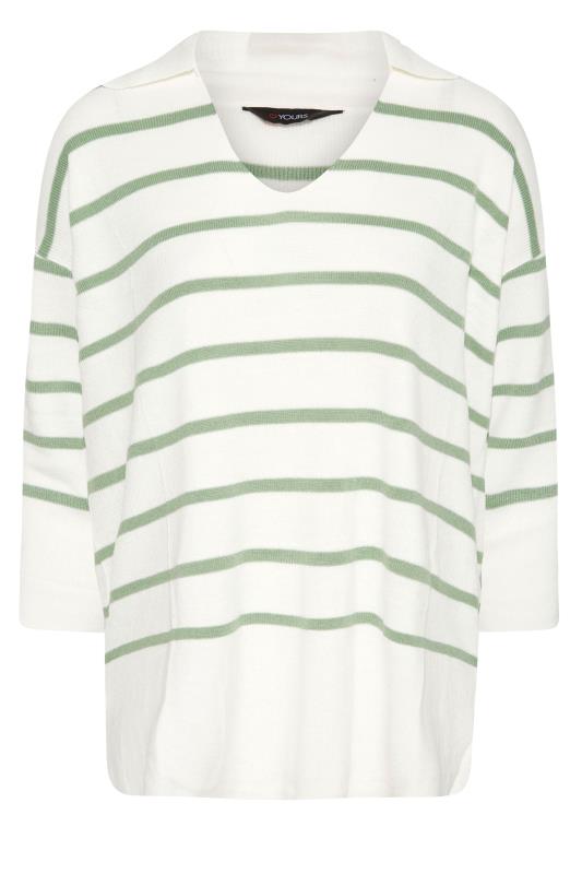 Plus Size Curve White & Green Stripe Collared Jumper | Yours Clothing 6