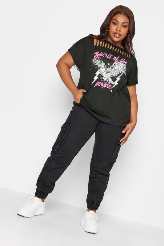YOURS Plus Size Black Cut Out 'Spirit of the People' Slogan Tee | Yours Clothing 3