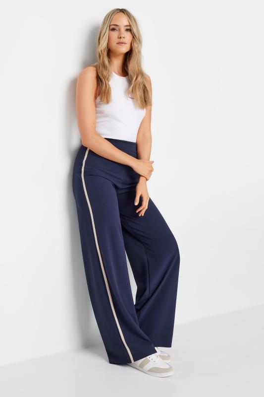 Tall  LTS Tall Navy Blue & Stone Brown Side Stripe Wide Leg Trousers